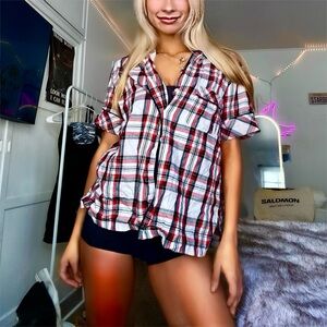 victoria’s secret coquette y2k plaid short sleeve button up sleepwear t shirt